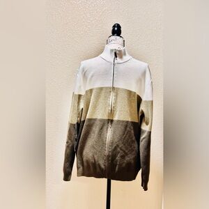 Club Room Preppy Men's Zip Up Sweater - White, Tan, Brown - 2XL